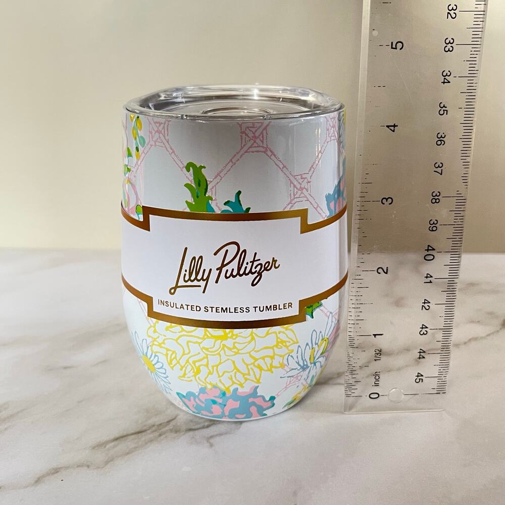 Lilly Pulitzer Stemless Wine Coffee Steel Travel Tumbler 12oz Cup Lilly Garden - Picture 2 of 8